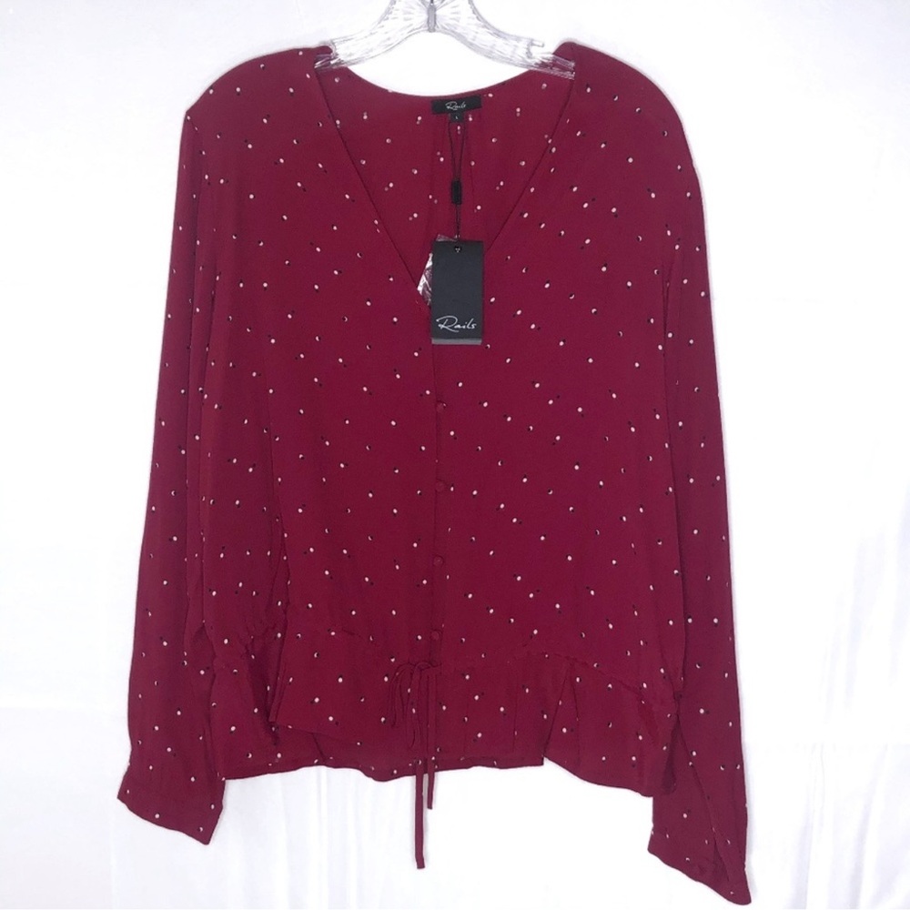 Rails Beaux Offset Dot Button Front Ruffle Nwt - image 2